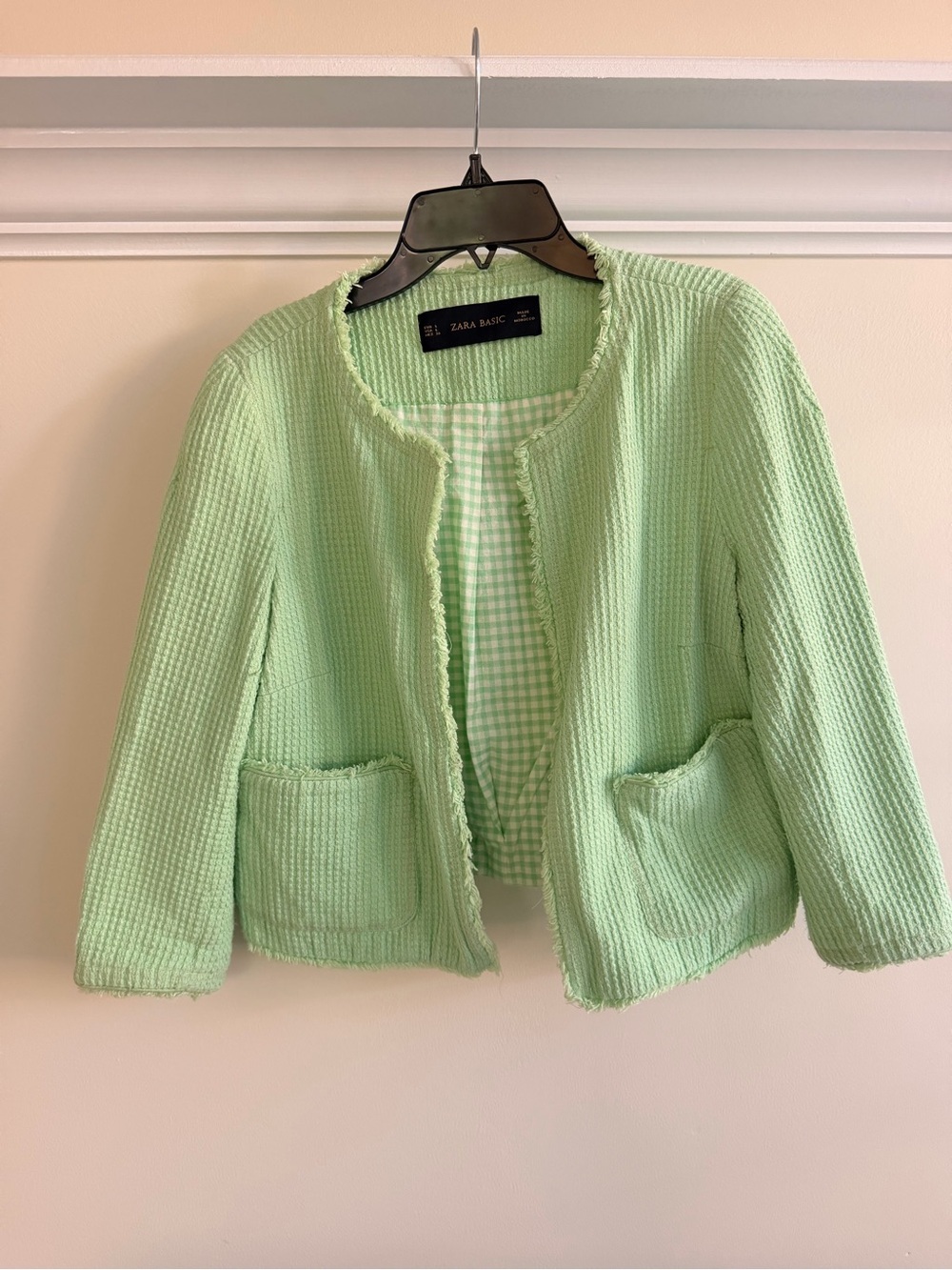 Zara Mint Green Textured Open Front Jacket